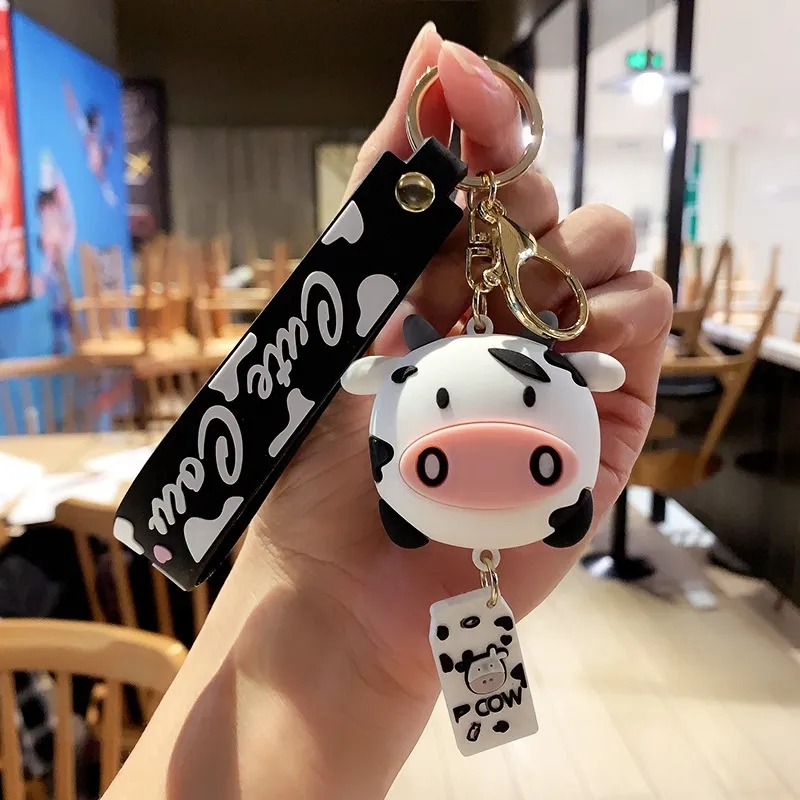 Креативная силиконовая цепочка для мобильного телефона, брелки с изображением коровы, индивидуальные мультяшные милые автомобильные брелки, кольцо, сумка, кулон, подарок 2024
