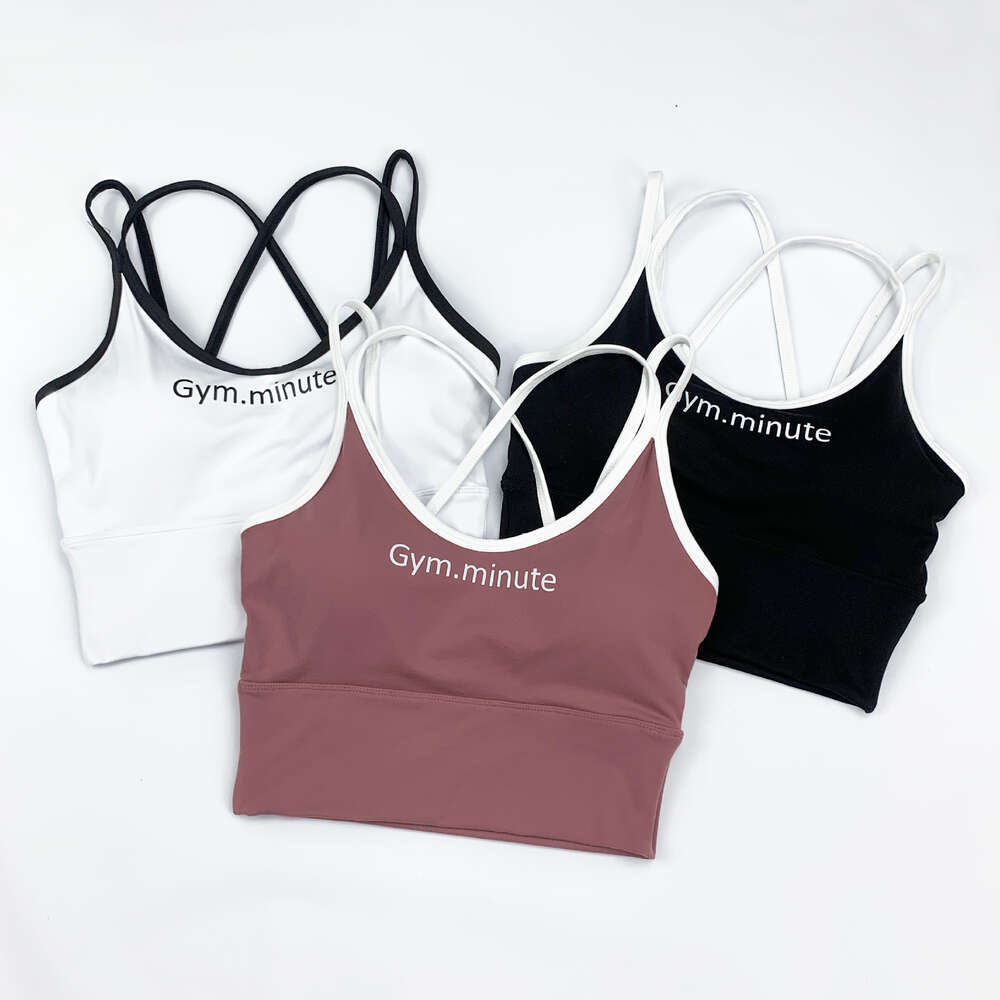 Lu Align Lemon Print Letter Sujetador deportivo sin espalda Fiess Tank Top con espalda acolchada Mujer Crossover Sling Running Ropa interior Jogger Gym Sport