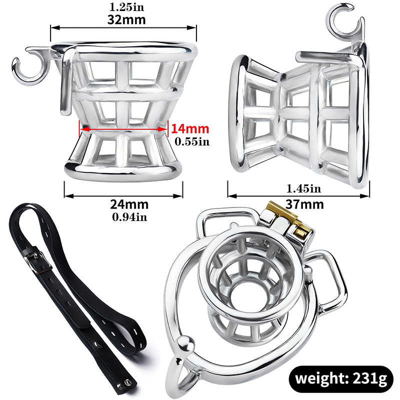 Edelstahl-Keuschheitsgürtel für Männer, Metall-Peniskäfig, hohler Trichter-Keuschheitskäfig mit Metall-Cockringen, SM-Bondage-Sexspielzeug, Keuschheitsgürtel für Männer