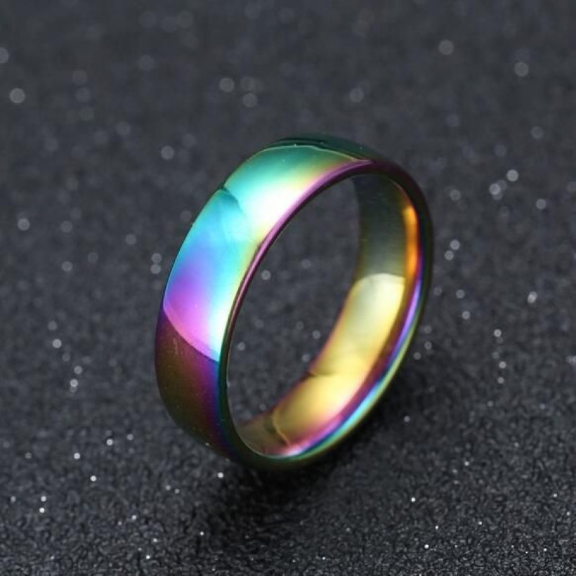 en vrac 100 pièces mélange or argent noir arc-en-ciel 6mm anneaux de mariage en acier inoxydable bague de fiançailles simple bande unisexe 287F