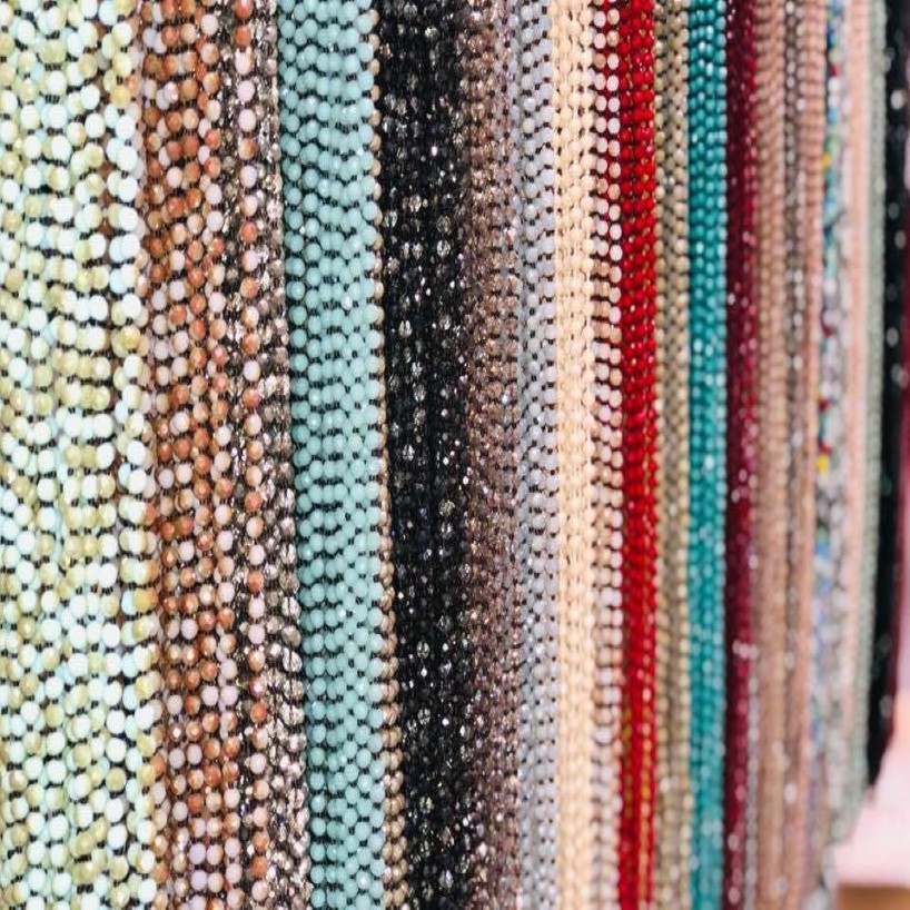 8mm Long Strand Knotted faceted Glass Beaded Necklaces Sparkly Handmade Multi Layer Strand Statement Necklaces with Knots Between 3095