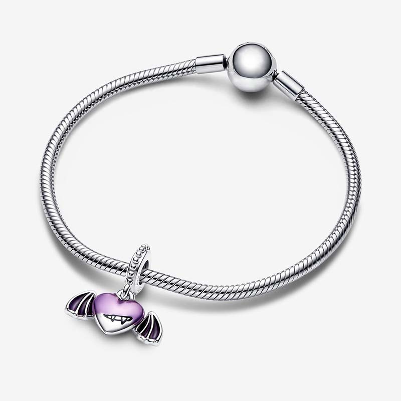 Purple Heart Dangle Charm Pandoras autentiska Sterling Silver Charms Kvinnor Designer smycken Armband Charms halsband Pendantpärlor med original Box Top Quality