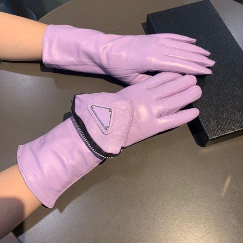 Women Designer Mitten Sheepskin Gloves Winter Luxury Genuine Leather Mittens Brands Purple Fingers Glove P Warm Cashmere Touch Scr253y