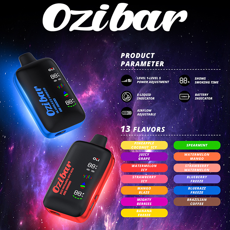 2024 Nouveau Puff Original OZIBAR OB18000 18000 Puffs Vapes jetables E cigarettes 25ml Chariots pré-remplis 5 niveaux de puissance réglable Écran intelligent VS Bang Box 18K King Puff