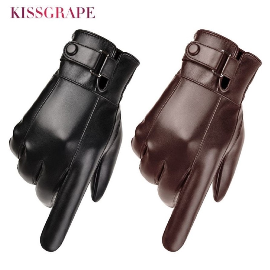 Men's Winter Warm Fashion Waterproof Gloves Men Faux Leather Driving Thin for Touch Screen Brown Guantes 201019276r