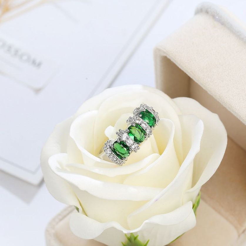 Luckyshine 친구 선물 선물 눈부신 Full Fire Green Quartz Ring 925 Sterling Silver Plated 여성 CZ 지르콘 링 러시아 American A305Q