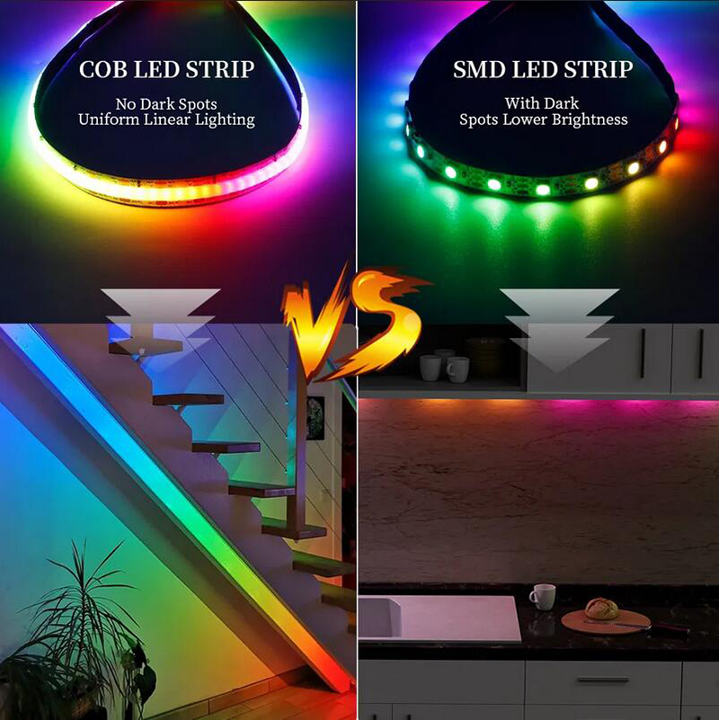 DC12V 24V Dream Color Cob LED 스트립 WS2812B 576LED 주소 수성 고밀도 유연성 디밍 가능한 스마트 RGB 코브 LED 조명