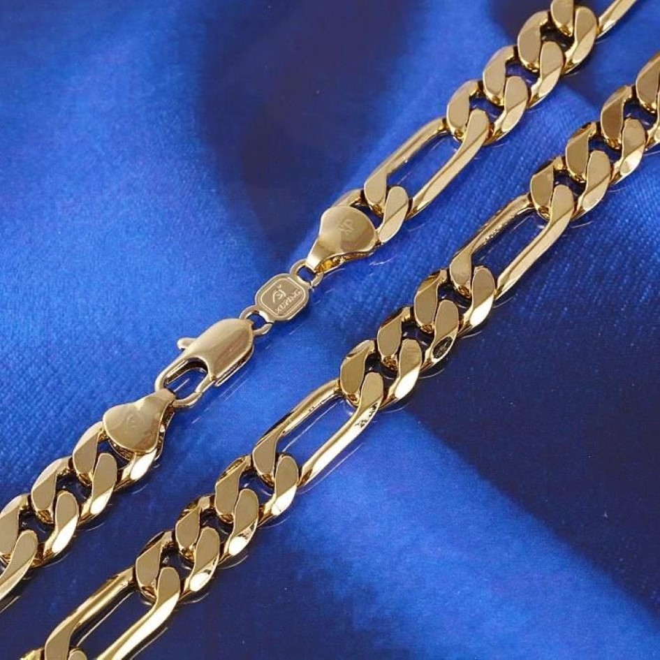 Цепочки мужские из 24-каратного чистого золота GF 8 мм, итальянское ожерелье-цепочка Figaro со звеньями, 24 дюйма258I