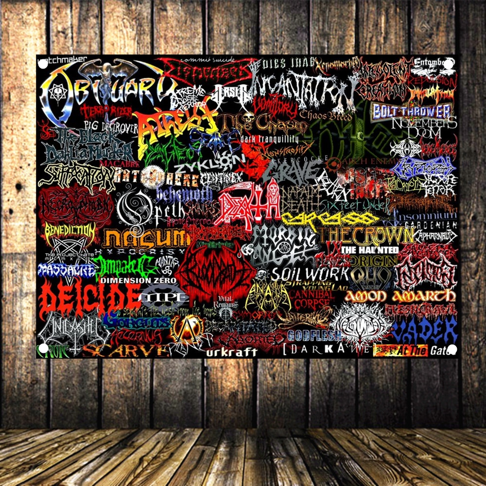 Rock Metal Muziek Tapijt Muur Grafiek Hip Hop Reggae Muur Kunst Posters Decoratieve Banner Muur Hangende Vlag met 4 doorvoertules Bar Cafe Garage Man Cave Home Decor