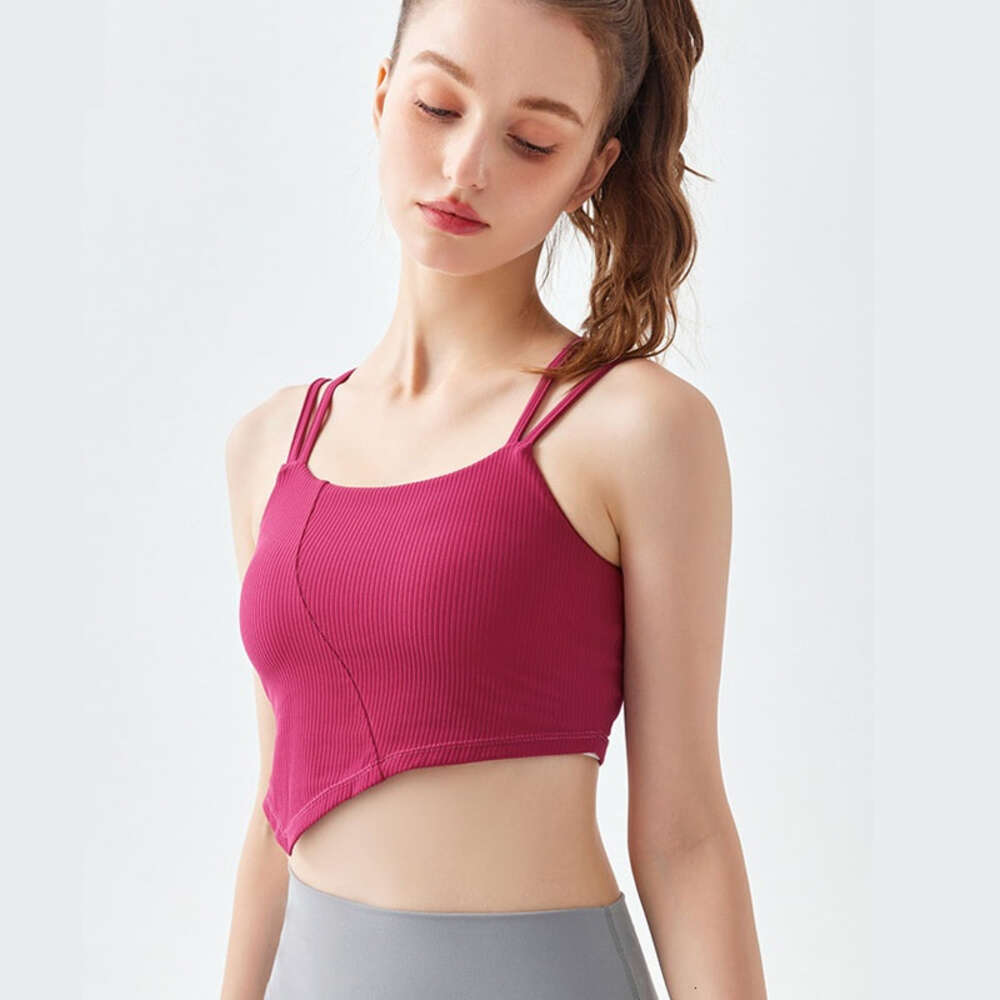 Lu Align Citron Rib Top Femmes Soutien-Gorge De Sport Double Spaghetti Sangle Fiess Bralette Haute Suppprt Yoga Débardeurs Push Up Entraînement Rembourré Underwea