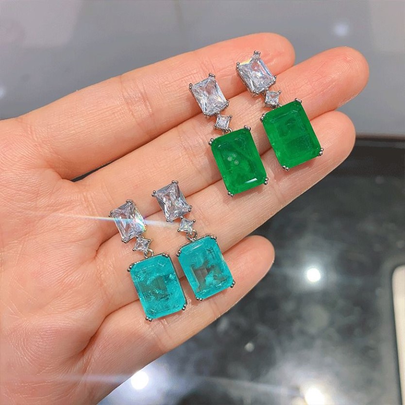 Wong Rain Vintage 100% 925 Sterling Silver Paraiba Tourmaline Emerald Gemstone Drop Dangle Earrings Gifts Fine Jewelry Whole 22418
