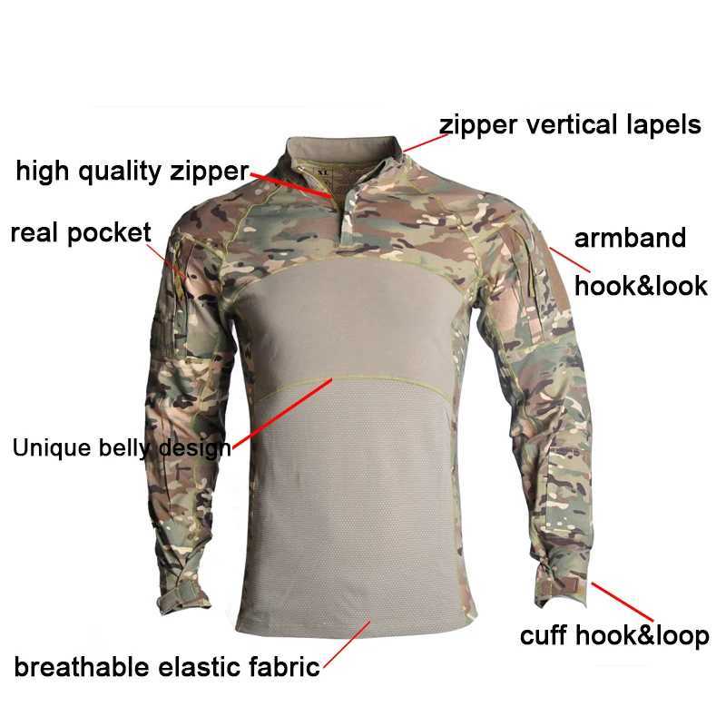 Taktiska T-shirts Taktisk t-shirt Militär stridsskjorta Airsoft Top Elastic Long Shirt Colorful Bullet Hunting Clothing Camo Mens Military Clothing 240426