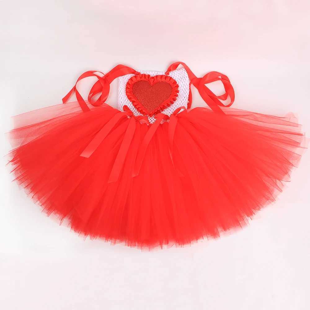 Flickas klänningar flickor valentin tutu prinsessan klänning röd kärlek hjärta för barn tyll bollklänning kostym för barns födelsedagsfest jul 240315