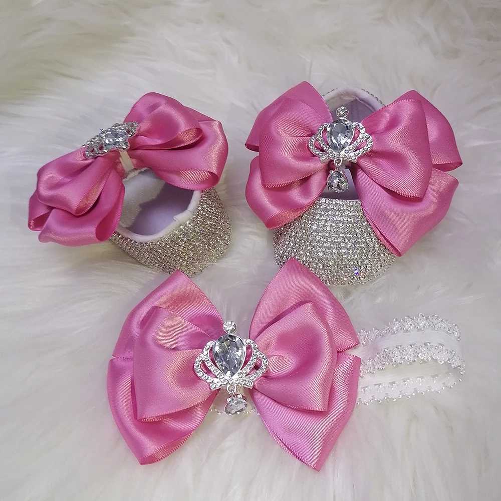 First Walkers Handmade bow jeet girl kids shoes Hairband glasses comb first Walker Sparkle Bling crystals princess gift for stork party 240315