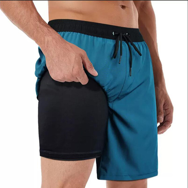 European and American men swimming short drawstring trunks pants pocket two-in-one men's anti-embarrassment lining quick dry boxer shorts beach man 2xl
