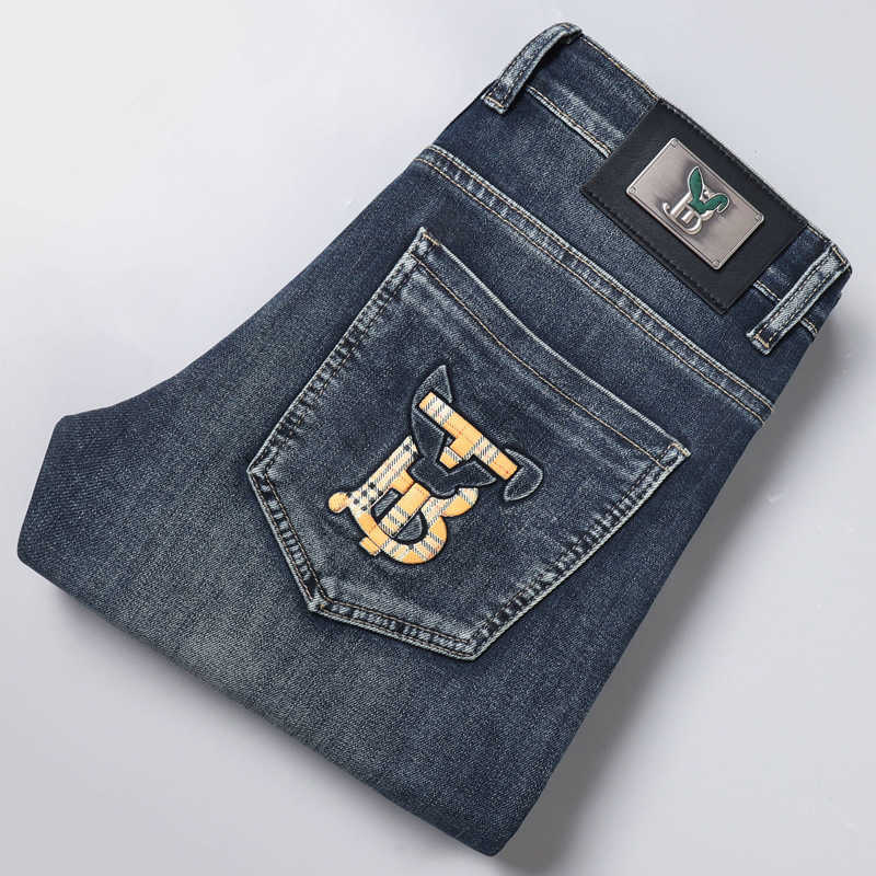 Jeans masculinos designer marca outono e inverno grosso elástico fino ajuste pequeno reto europeu moda high end juventude versátil calças 8a2d