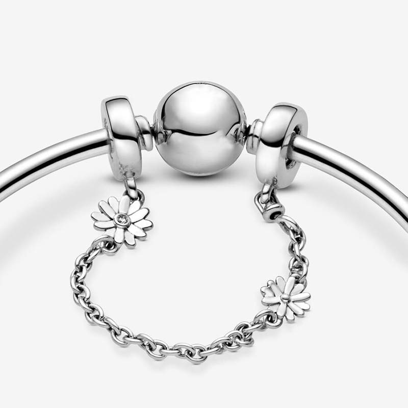 Daisy Flower Safety Chain Charm Pandoras 925 Sterling Silver Charms Set Women Designer Armband Charms Girl Gift With Original Box Top Quality Wholesale