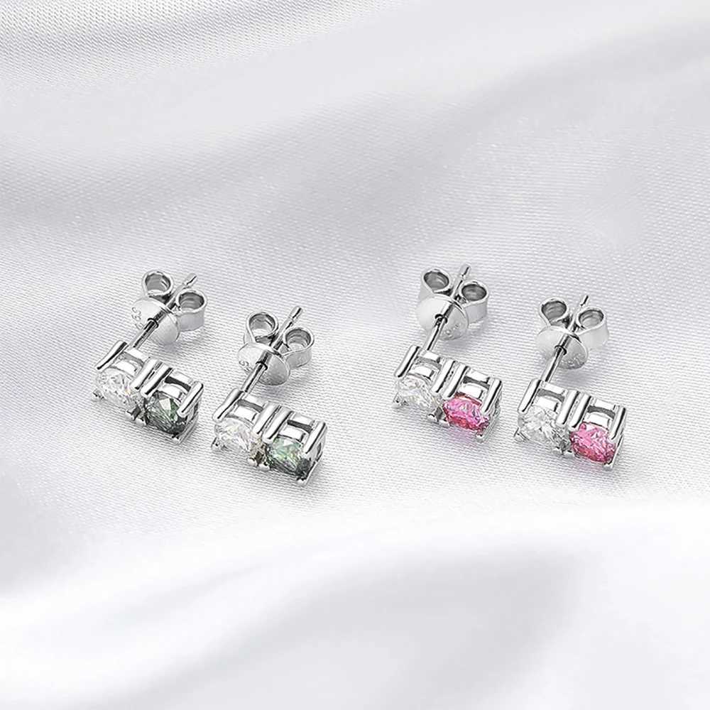 Charm Serenty Day 4mm Real Colorful Full Moissanite Stud Earring for Women 100% S925 Sterling Silver Plate PT950 Ear Fine Jewelry Giftl2403