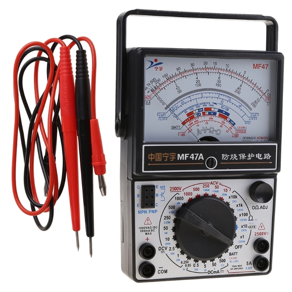 MF47 Multimetro digitale multifunzionale portatile AC DC Tensione Corrente OHM Misuratore Rilevatore di resistenza della batteria con puntali