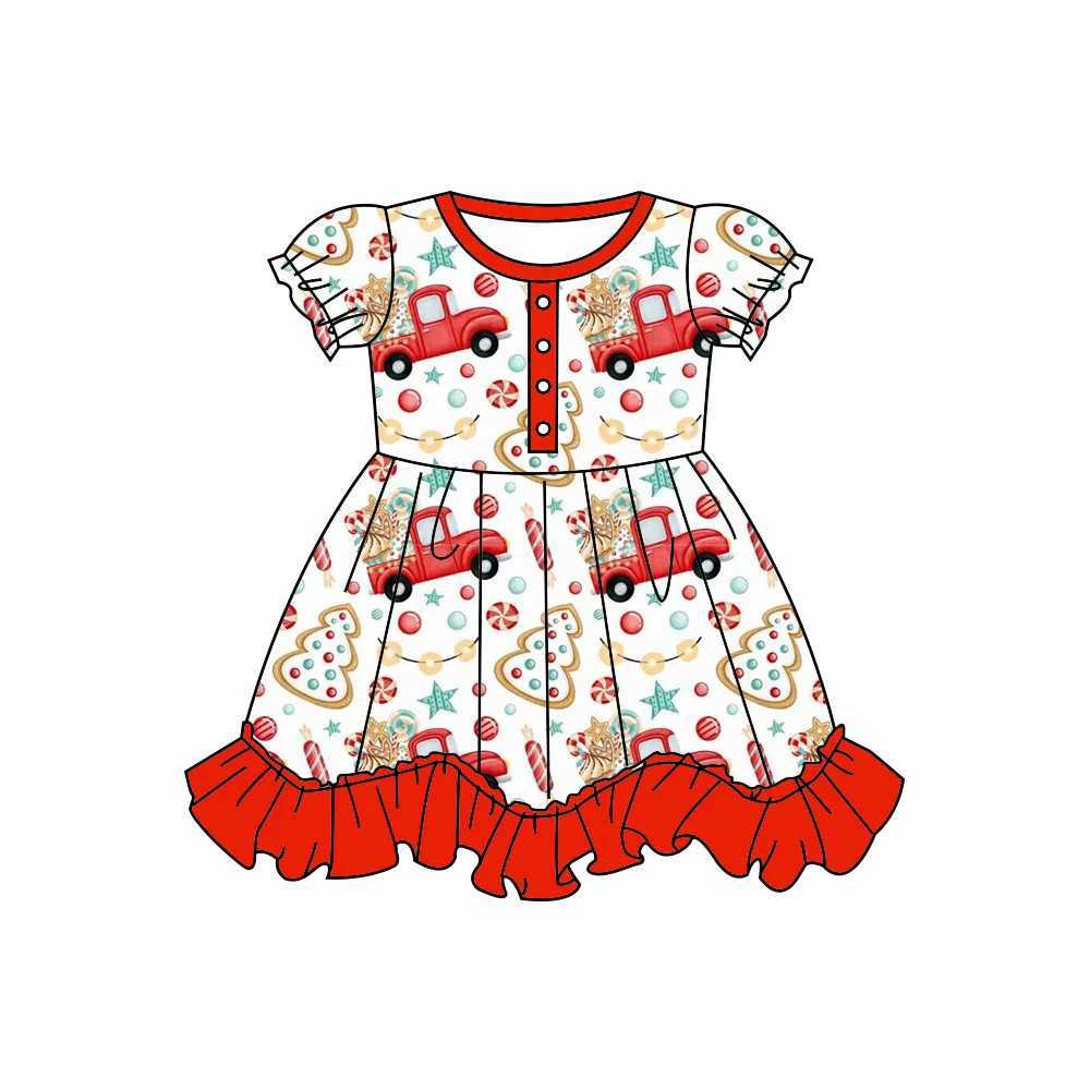 Girl's Dresses New girl dress with puffy short sleeves knee skirt lace pattern cute dinosaur pattern milky silk fabric 240315