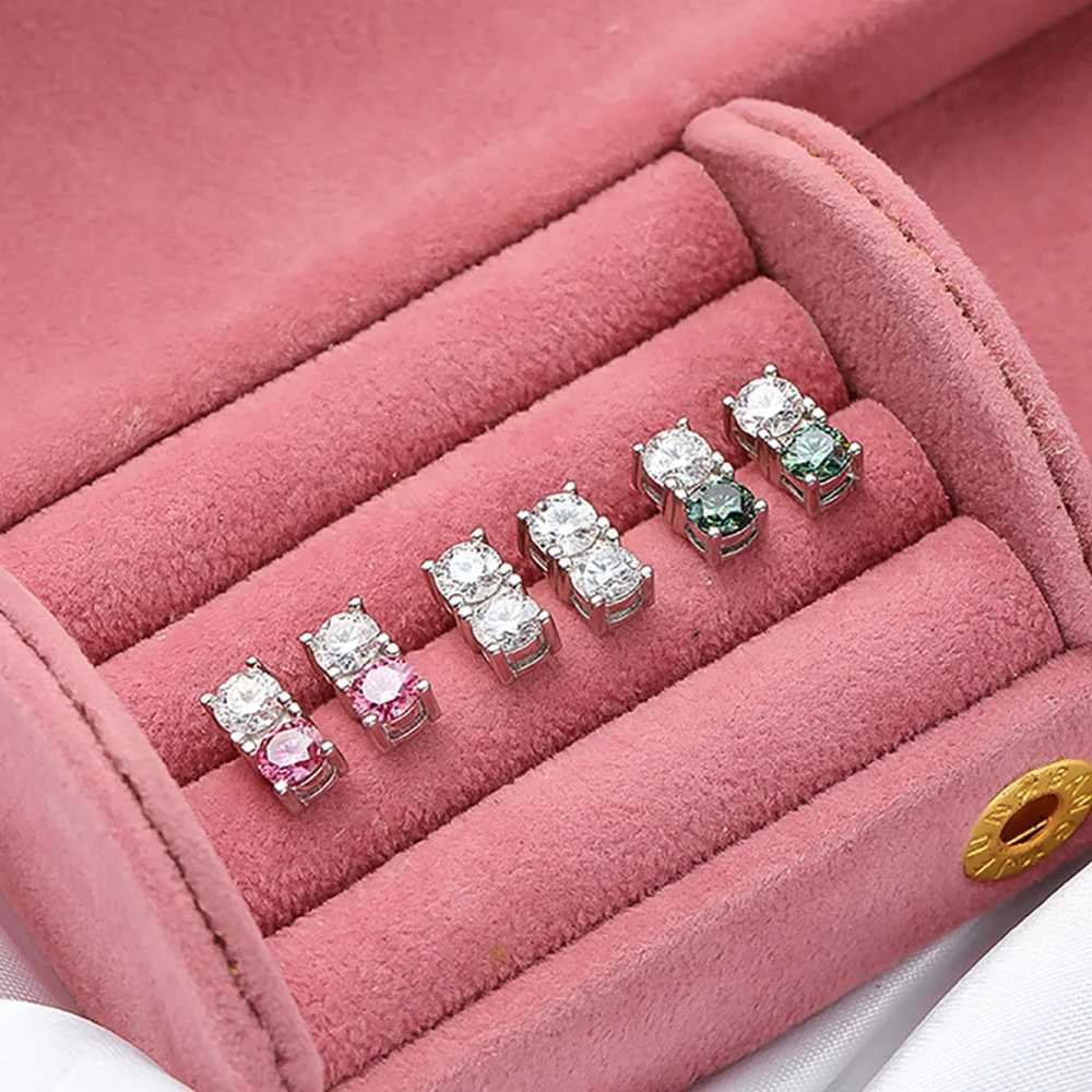 Charm Serenty Day 4mm Real Colorful Full Moissanite Stud Earring for Women 100% S925 Sterling Silver Plate PT950 Ear Fine Jewelry Giftl2403