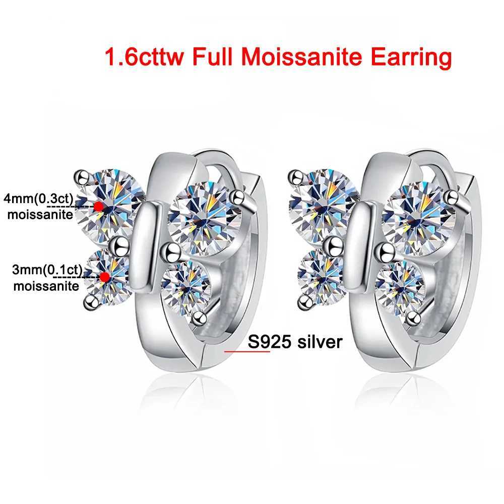 Boucles d'oreilles papillon en argent Sterling S925, breloque 1.6cttw, en Moissanite complète, plaqué 18 carats, couleur D, bijoux fins de mariage pour femmes, L2403