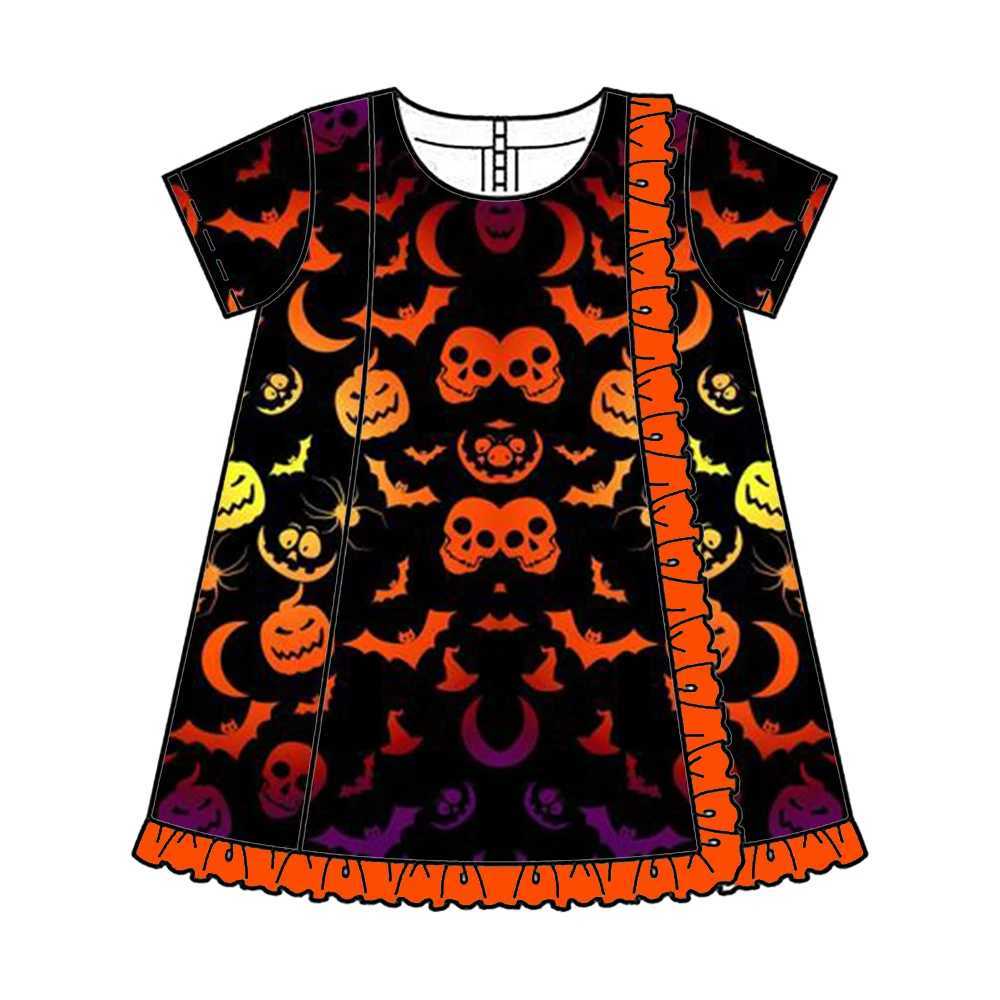 Robes de fille Filles dans un nouveau style robe d'Halloween à manches courtes conception droite filles en dentelle robe au genou style 240315