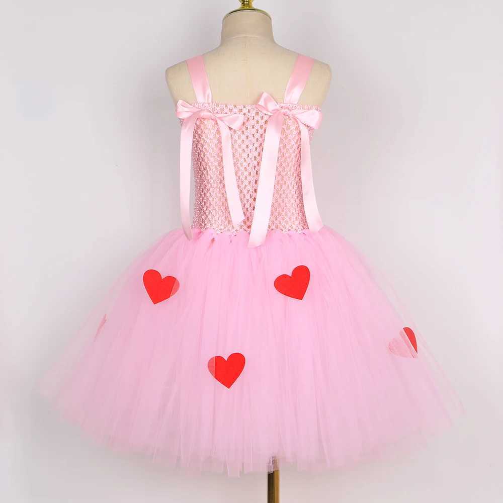 Flickas klänningar småbarn baby flickor valentiner dag tutu klänning rosa kärlek tyll klänning prinsessan prom klänning kostym för barns födelsedag bröllop fest 240315