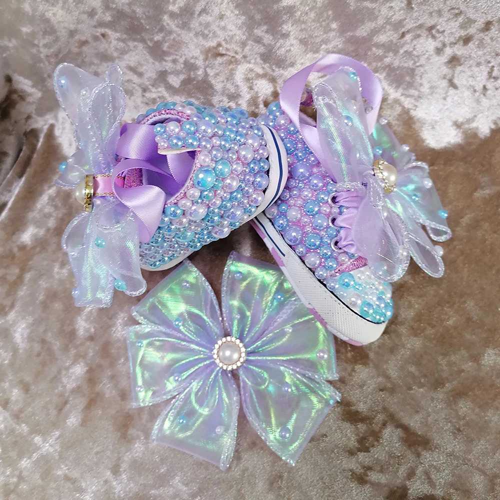 First Walkers Handgefertigte Stirnbänder mit Schleife und Perlen-Jeet-Mädchenschuhen. Haarband First Walker Sparkle Christmas Mermaid Crystal Princess Shower-Schuhe 240315