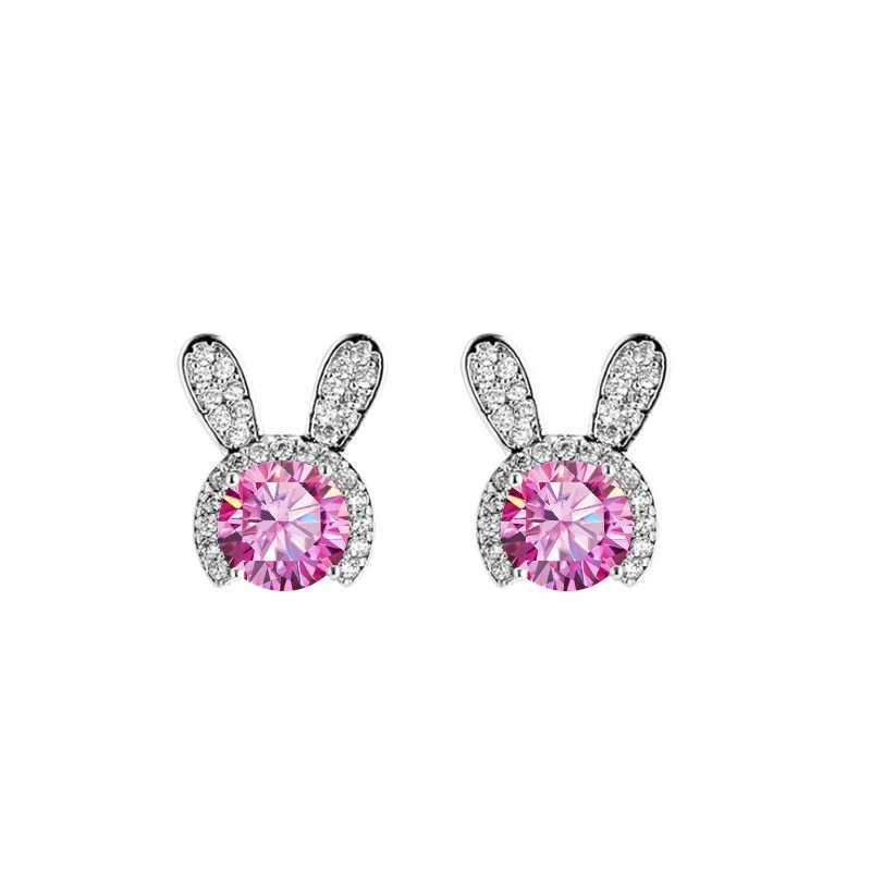 Charm Butterflykiss Cute Rabbit Moissanite Stud Earrings For Women 925 Sterling Silver 5/6.5mm Round Cut Lab Diamond Earring With GRAL2403