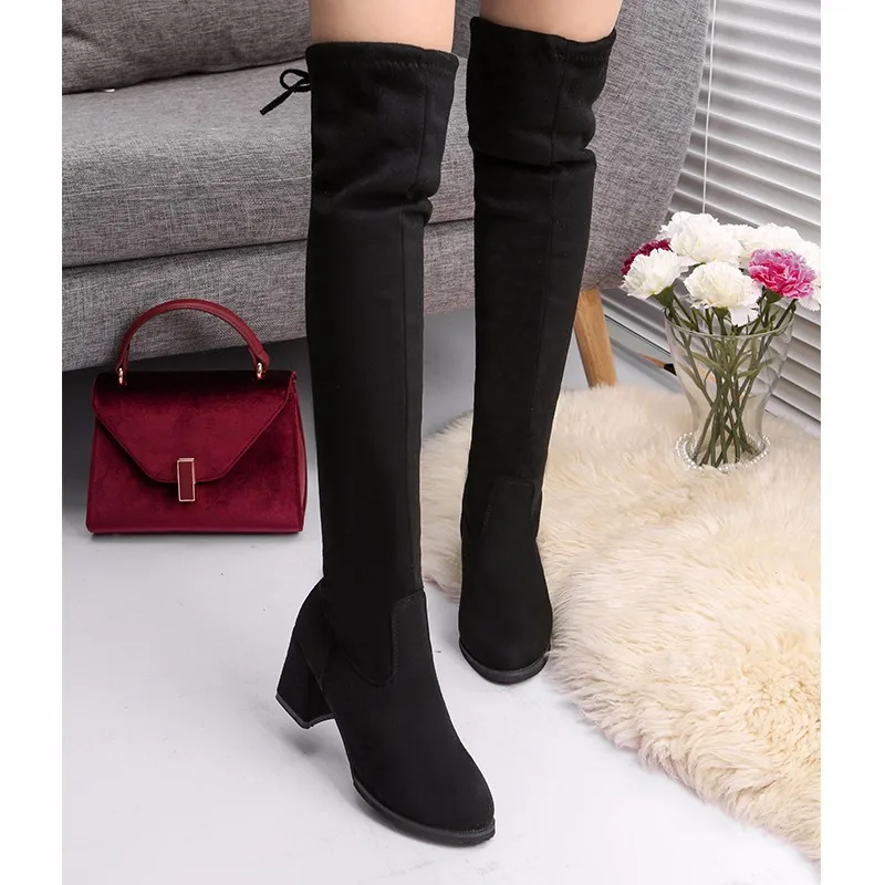 Stivali 2022 Fashion Women Boots Spring Winter Over the Knee Heels Qualità in pelle scamosciata Stivali coscia quadrati lunghi