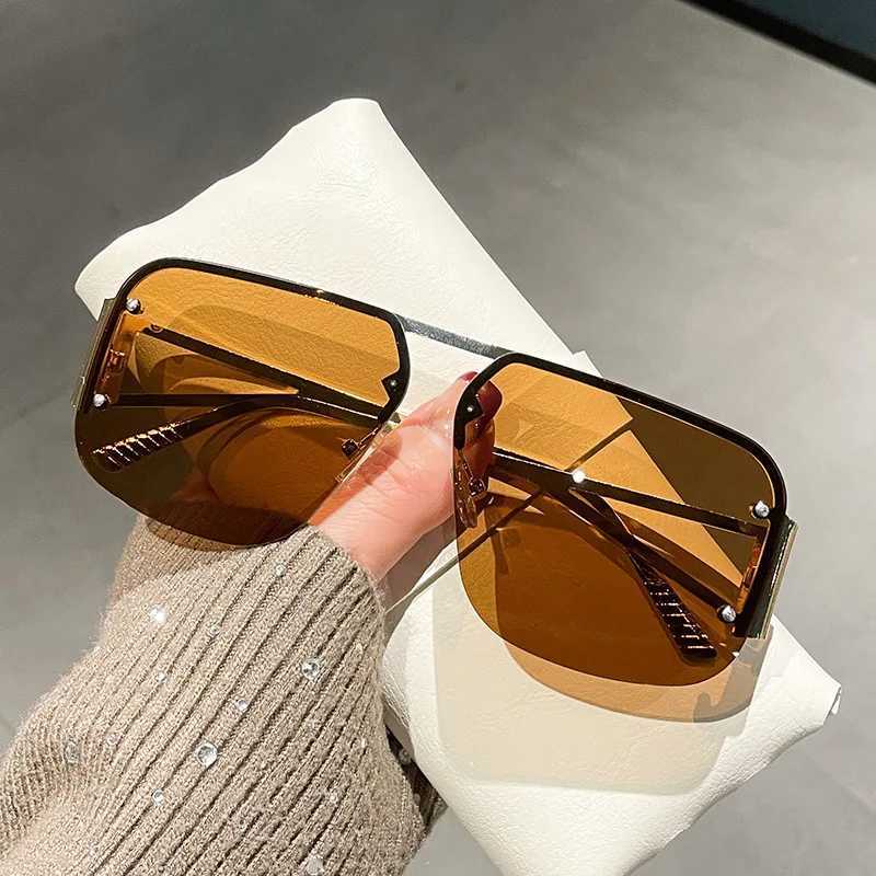 Vintage Half Frmae Y2K Sunglasses For Women New Fashion Brand Alloy Gradient Hip Hop Sun Glasses Female Driving Shades Uv400 ldd240313