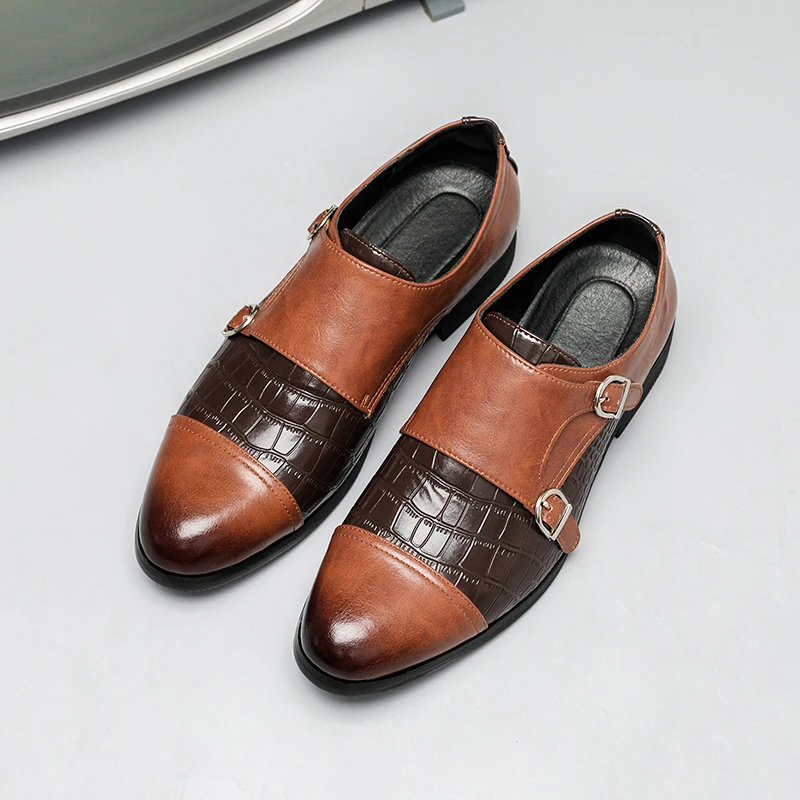 Роскошные кожаные мужские туфли-монки, удобные модельные кожаные туфли с двойной пряжкой и круглым носком, деловые свадебные офисные туфли для мужчин