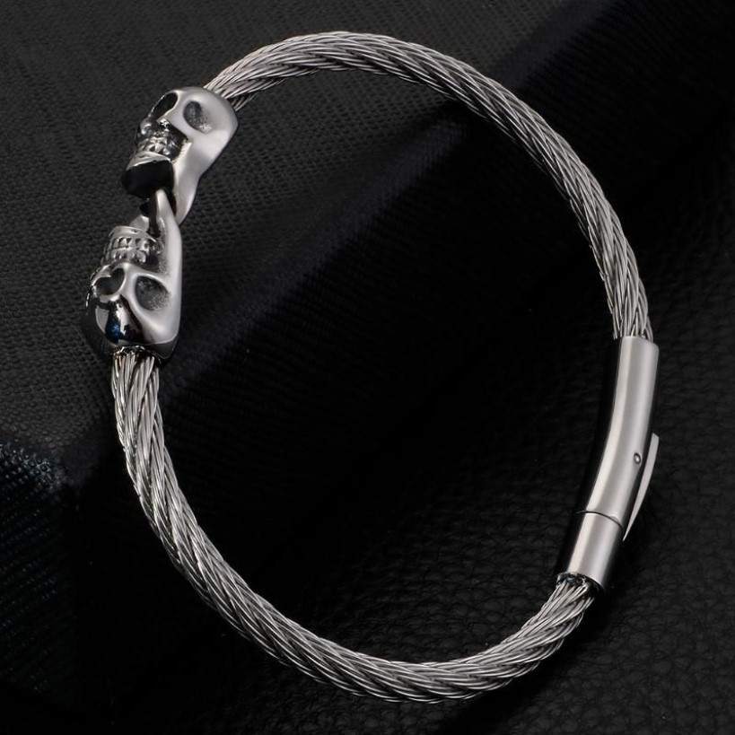 Gothic Double Bangle Men Stainless Steel Mens Bangle Bracelet Cool Friendship Jewelry Accessories Gifts For Husband1305P