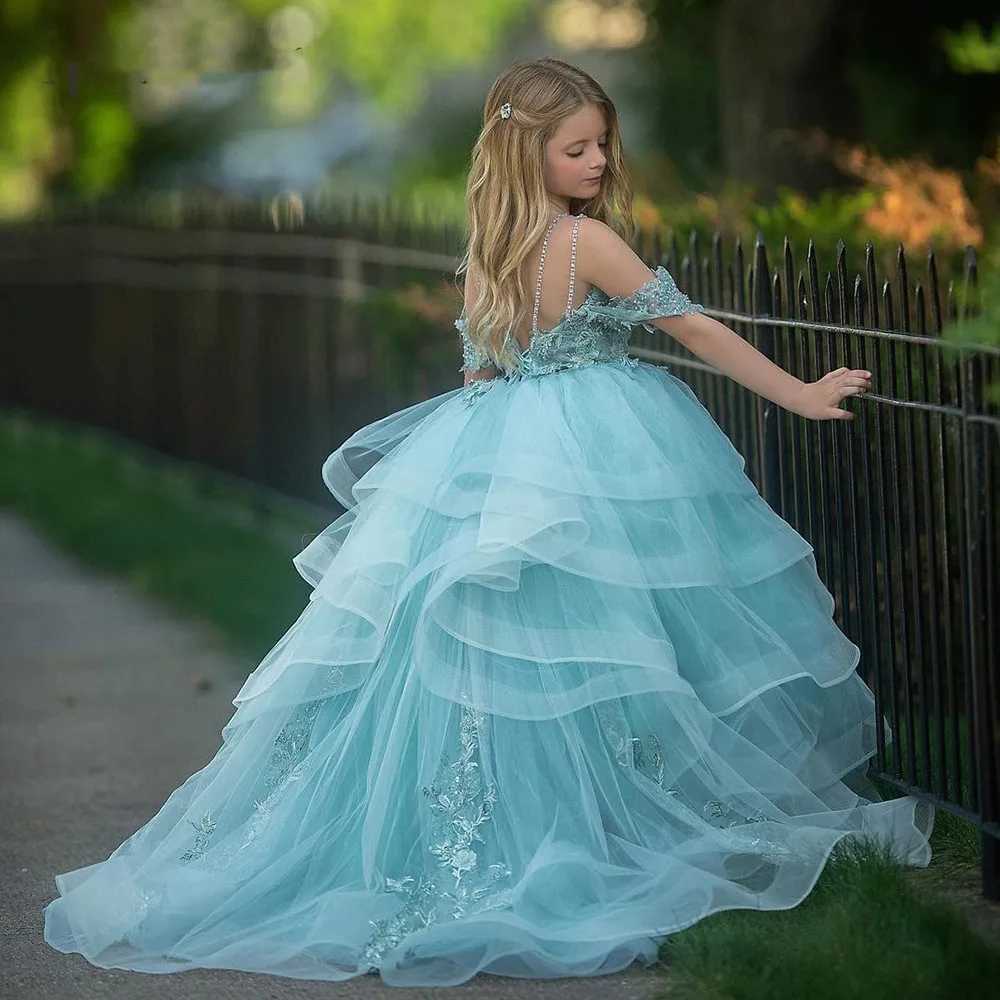 Robes de fille Nouvelles robes d'été pour filles sans épaules princesse tulle bufiasta robe de première communion pour fête d'anniversaire robe mignonne pour enfants 2023 240315