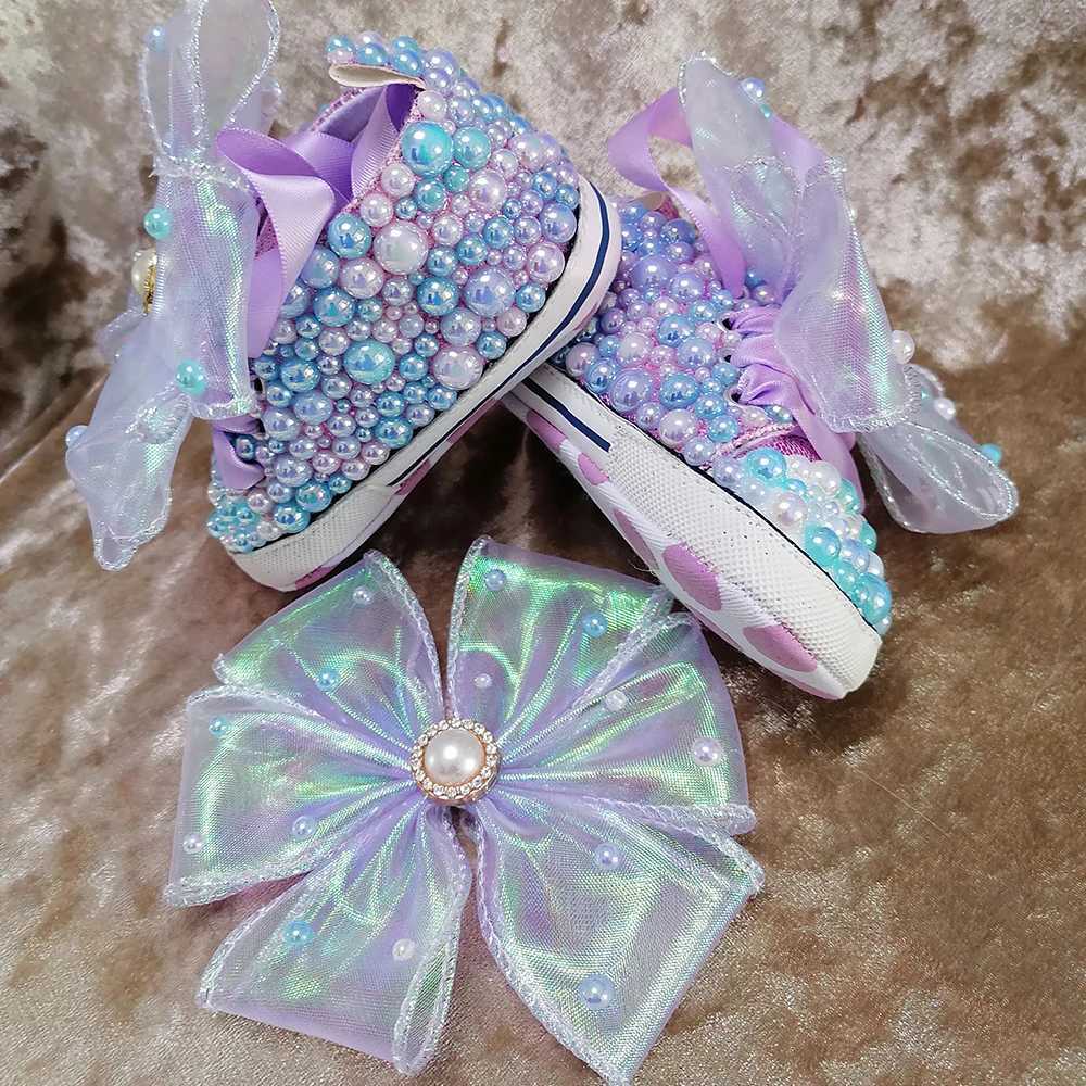 First Walkers Handgefertigte Stirnbänder mit Schleife und Perlen-Jeet-Mädchenschuhen. Haarband First Walker Sparkle Christmas Mermaid Crystal Princess Shower-Schuhe 240315