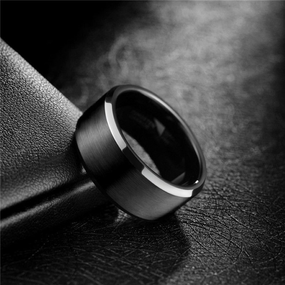 Tigrade 10mm Wide Man Ring Black Bride Tungsten Carbide Band Big Thumb Rings for Men Matte Bood Quality Size 7-Size 15 22279