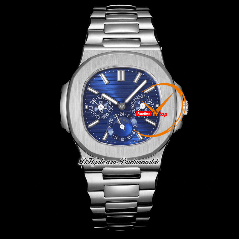 5740 Perpetual Calendar A324SC Automatic Mens Watch PPF Blue Texture Dial Stick Markers Stainless Steel Bracelet Super Edition Reloj Hombre Puretimewatch PTPP