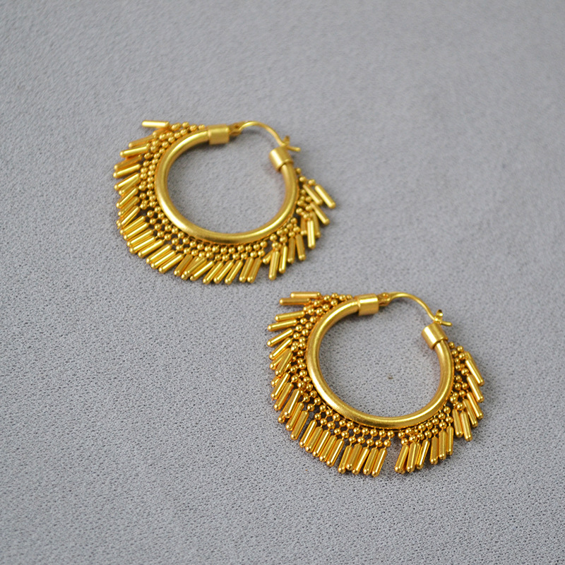 European and American niche design brass retro gold -plated swaying sensory flow Soviet party queen exaggerated earrings earrings