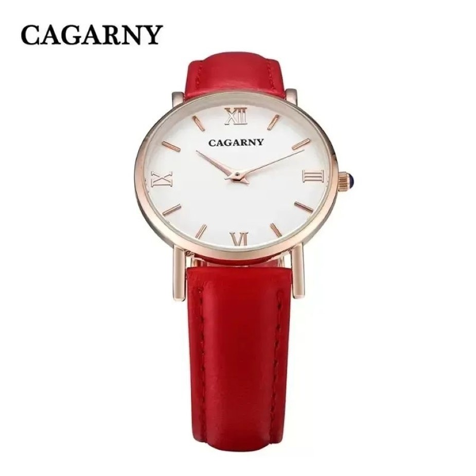 CAGARNY Relógio feminino designer de moda casual relógios de quartzo pulseira de couro Gold256Z