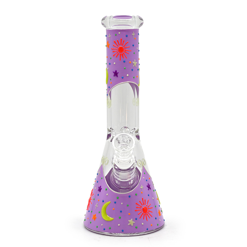 9.8in,Borosilicate Glass Water Pipe With Colorful Luminous Star And Moon,Cute Glass Bongs,Glass Hookah,Holiday Gifts,Home Decorations,Smoking Accessaries