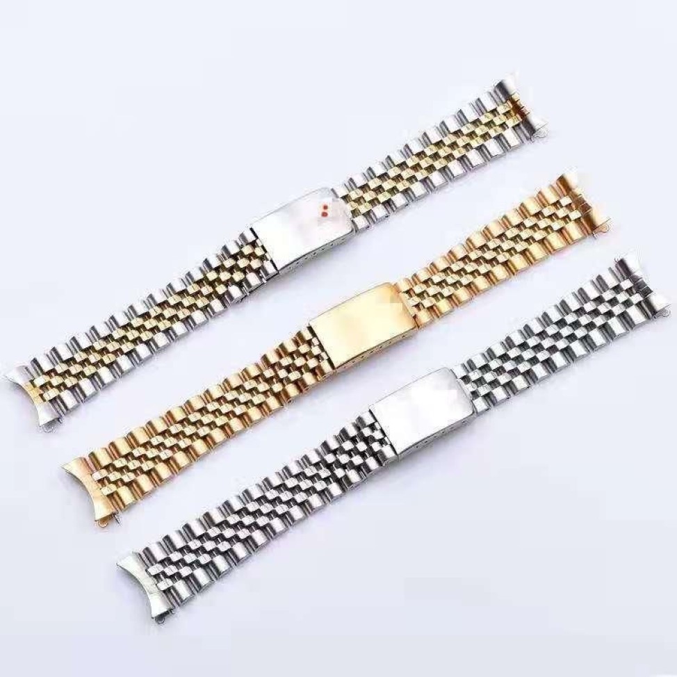 Bandes de montre 19 20 21mm deux tons creux extrémité incurvée liens à vis solides bande de remplacement bracelet de jubilé vintage de style ancien pour Dateju269x