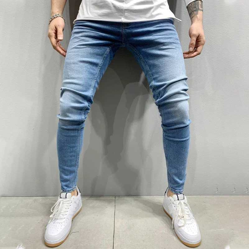 Męskie dżinsy 2023 Nowe męskie rozciągliwe chude dżinsy Solid kolor Slim Fit Casual Pants Modna Mens Designer Ubrania streetwearne dżinsowe spodnie 2403