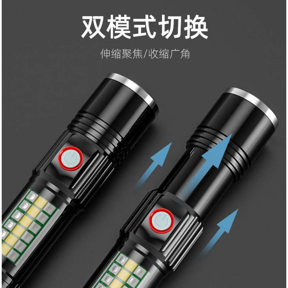 Yeni Mini Taşınabilir USB Çok Fonksiyonlu Teleskopik Zoom Küçük Kırmızı ve Mavi Uyarı Dış Mekan El Feneri 896438