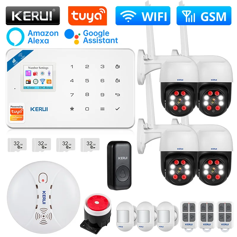 Kits Kerui W181 Sistema de Alarme WIFI GSM Alarme Home Security Kit Smart Life Alexa Motion Sensor Interno IP Camera Sirene