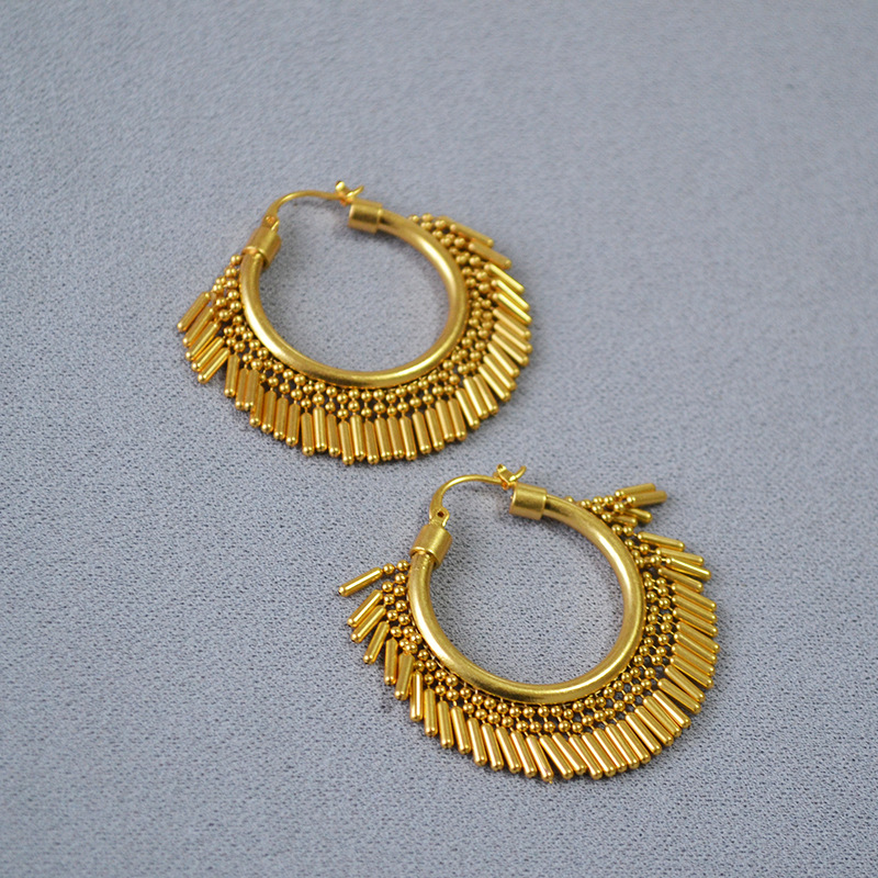 European and American niche design brass retro gold -plated swaying sensory flow Soviet party queen exaggerated earrings earrings