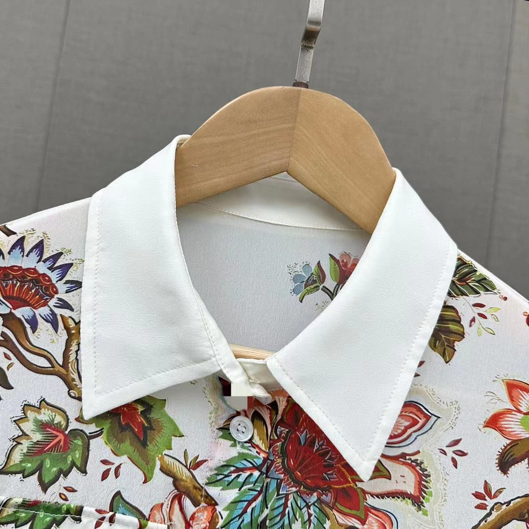 2024 Женские блузки с весенним цветком, дизайнерские белые женские рубашки с длинными рукавами из 100% шелка