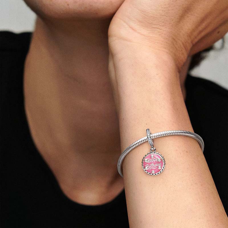 Rosa Geburtstagstorte baumelnder Charm Pandoras 925 Sterling Silber Charms-Set, Armbandherstellung, Charm-Halskettenanhänger, Geschenk für Freundin, mit Originalverpackung. Top-Qualität