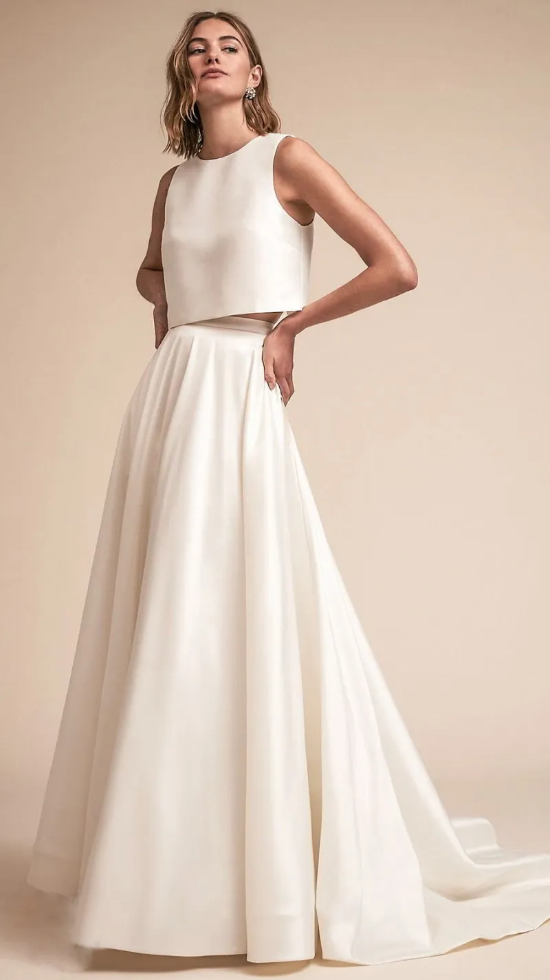 BHLDN Spring 2018 Country Wedding Dresses Two Pieces Robe De Mariee Satin Vintage Weding Gowns Bow Back