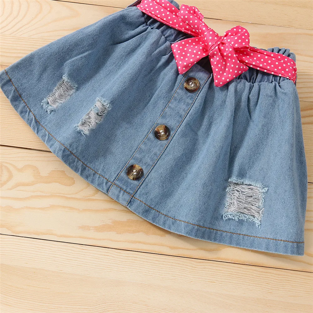 Dresses ZAFILLE Baby Denim Dress 2022 Cute Bull's Head Bodysuit+Bowknot Skirts Set Infant Suit 018M Toddler Baby Girl Clothes Set